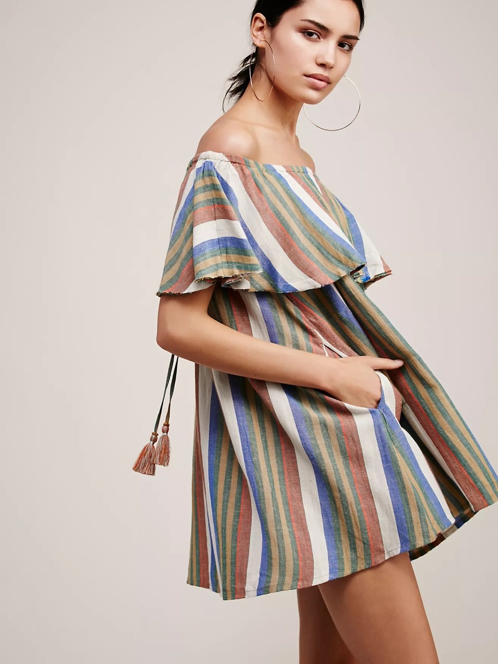Free People Serefina Stripe Off-Shoulder Mini Dress